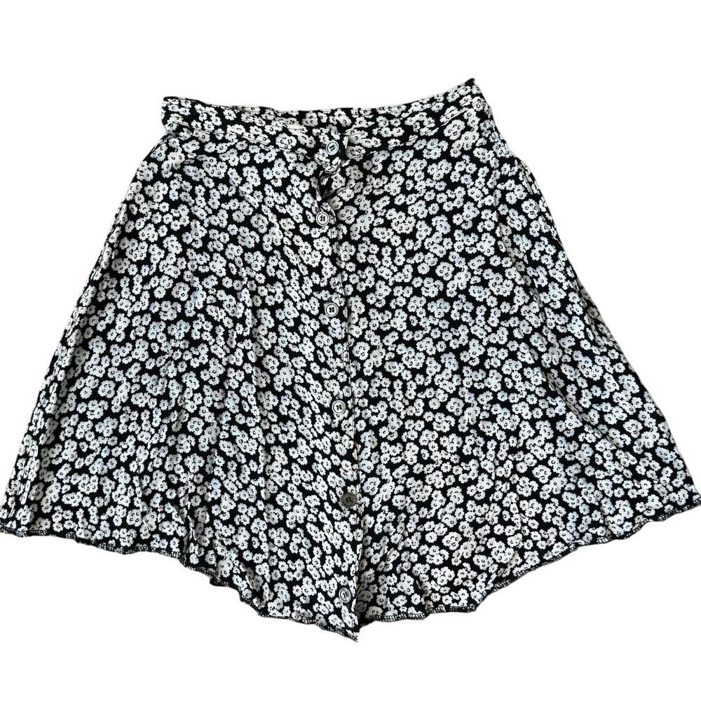 Vintage Anne Klein II Black/White Floral Flowy Lightweight Skirt, Size 8